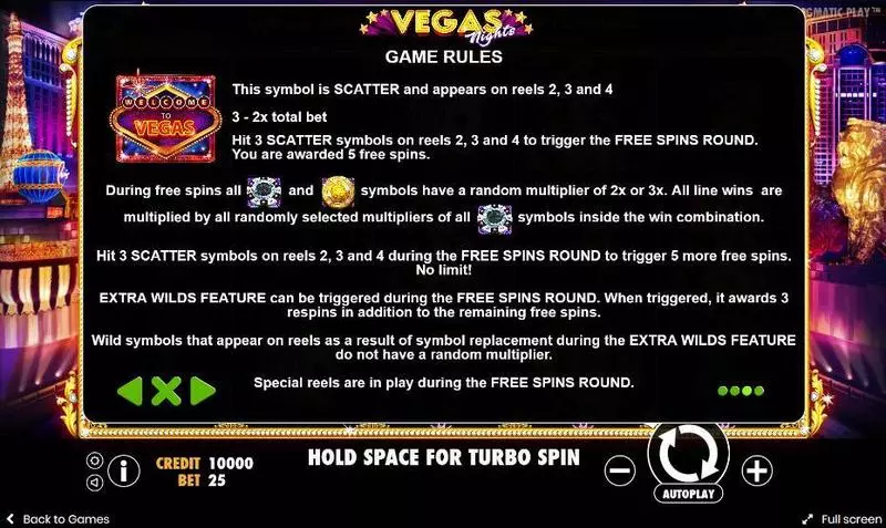 Vegas Nights Fun Slot Game made by Pragmatic Play with 5 Reel and 25 Line