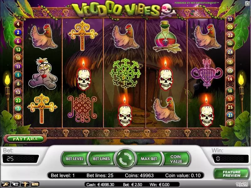 Voodoo Vibes Fun Slot Game made by NetEnt with 5 Reel and 25 Line