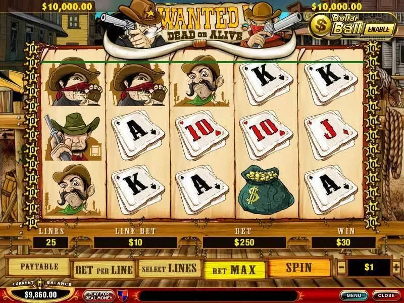 Wanted Dead or Alive Fun Slot Game made by PlayTech with 5 Reel and 25 Line