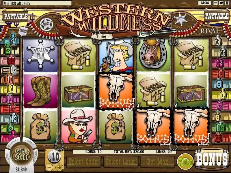 Western Wildness Fun Slot Game made by Rival with 5 Reel and 20 Line