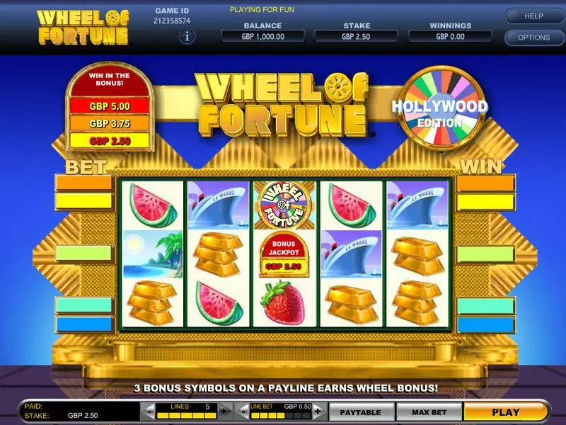 Wheel of Fortune Hollywood Edition Fun Slot Game made by IGT with 5 Reel and 5 Line
