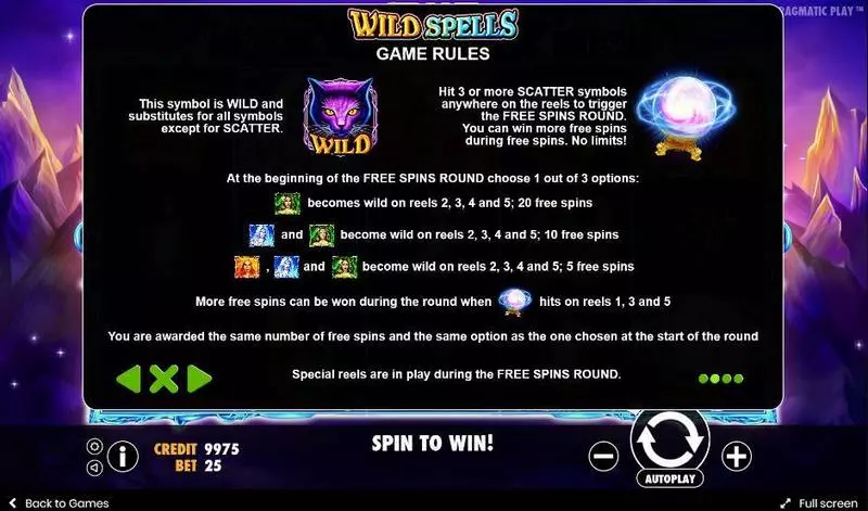 Wild Spells Fun Slot Game made by Pragmatic Play with 3 Reel and 25 Line