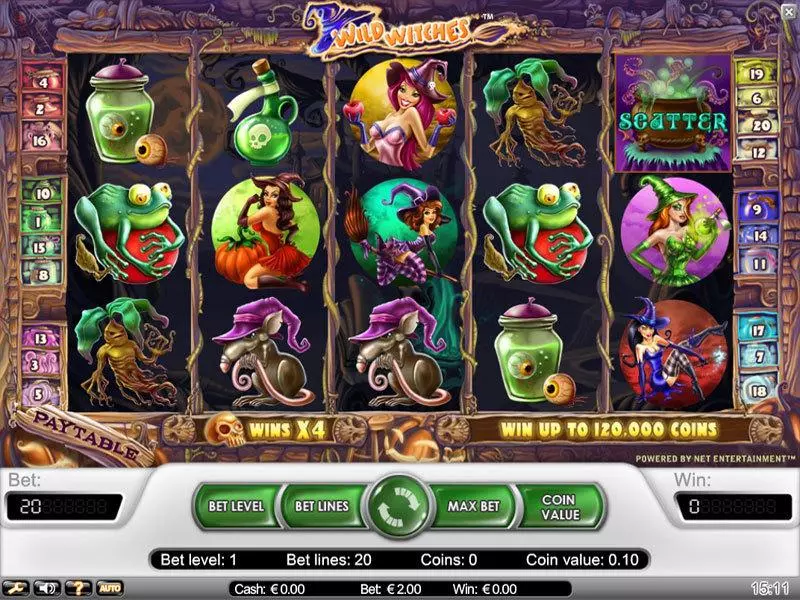 Wild Witches Fun Slot Game made by NetEnt with 5 Reel and 20 Line