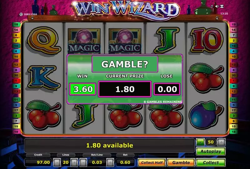 Win Wizard Fun Slot Game made by Novomatic with 5 Reel and 20 Line