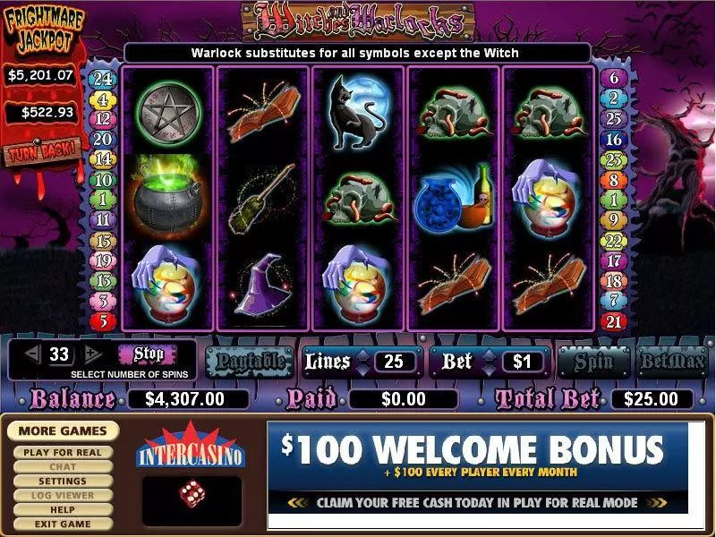 Witches and Warlocks Fun Slot Game made by CryptoLogic with 5 Reel and 25 Line