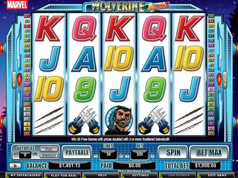 Wolverine - Action Stacks! Fun Slot Game made by CryptoLogic with 5 Reel and 50 Line