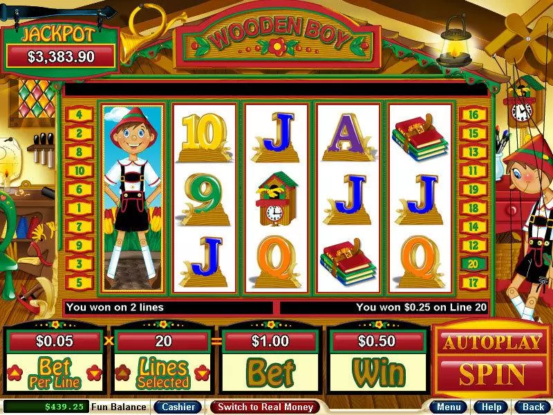 Wooden Boy Fun Slot Game made by RTG with 5 Reel and 20 Line