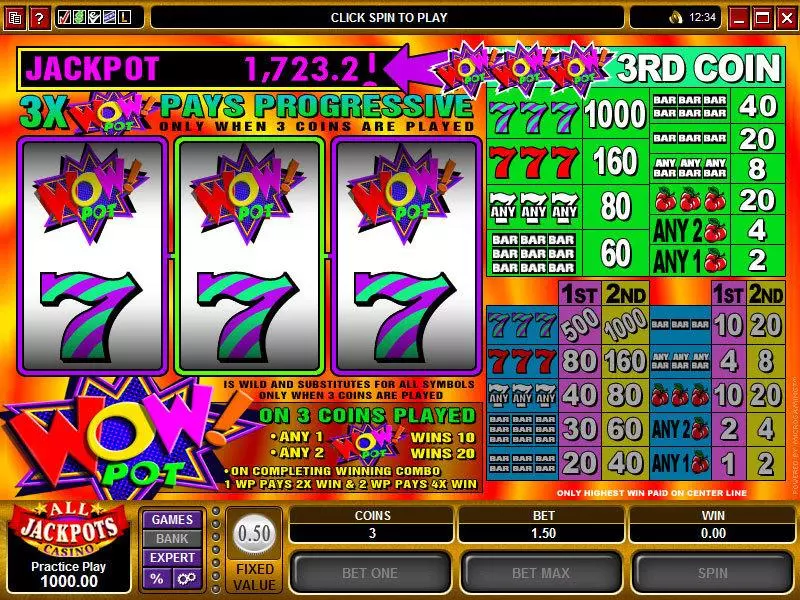 Wow Pot Fun Slot Game made by Microgaming with 3 Reel and 1 Line