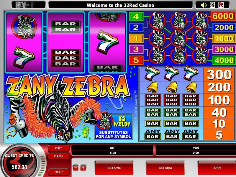 Zany Zebra Fun Slot Game made by Microgaming with 3 Reel and 5 Line