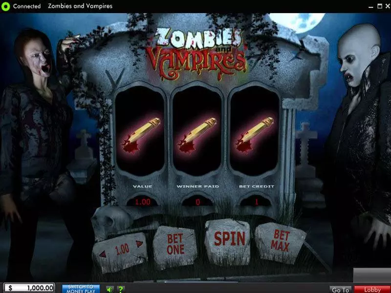 Zombies and Vampires Fun Slot Game made by 888 with 3 Reel and 1 Line