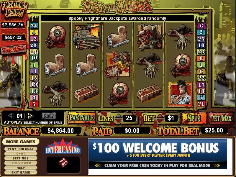 Zone of Zombies Fun Slot Game made by CryptoLogic with 5 Reel and 25 Line